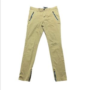 Ninth Hall khaki skinny jeans with zipper pockets     T3